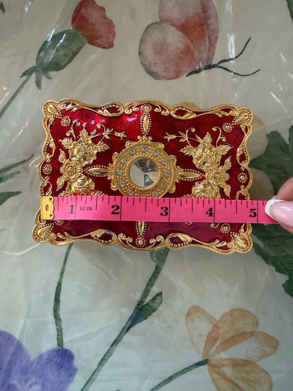 Ornate Red and Gold Jeweled Mini Jewelry Box - Picture 6 of 10